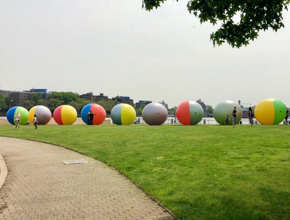 Scenes From FIGMENT NYC 2019, Early in Lighthouse Park Balls on the horizon gave Lighthouse Park different angles.